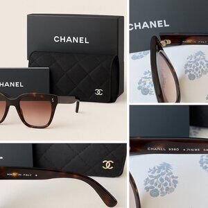 Chanel Square Acetate Sunglasses – Dark Havana & Brown Gradient Lenses – NEW